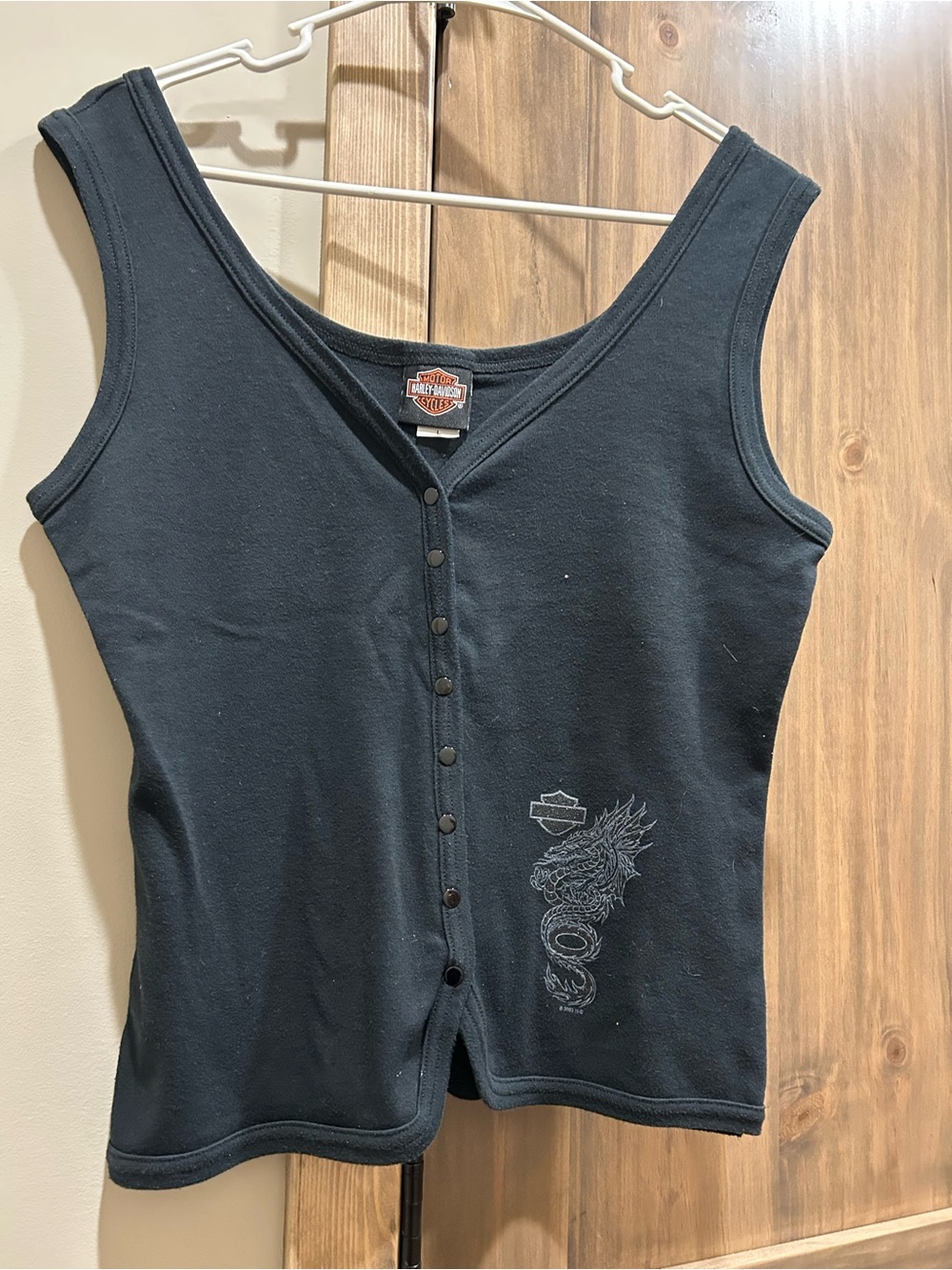 Harley-Davidson Black Women's Snap-Front Tank with Dragon Graphic